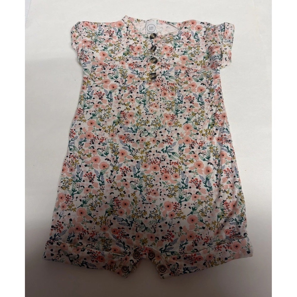 Lou Lou and Company Romper Kids 18/24 Months Cream Floral Henley Flutter Sleeve